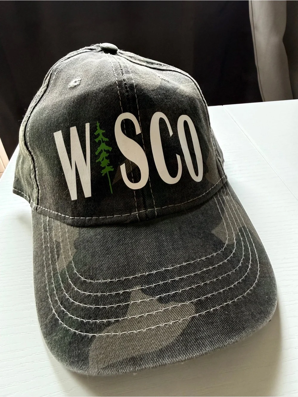 WISCO Wisconsin Green Camouflage Baseball Cap Velcro Back Adjustable OS